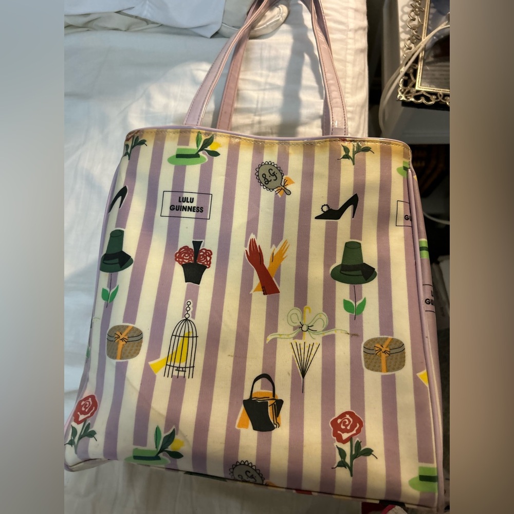 Lulu Guinness Icon Tote with Lavender Stripes